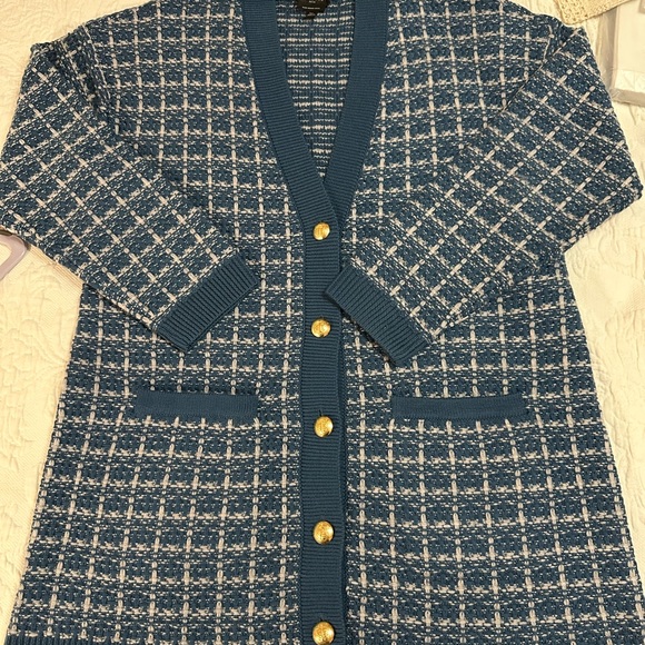 Talbots Sweaters - Talbots Blue and Cream Striped Merino Wool Sweater Size Lp